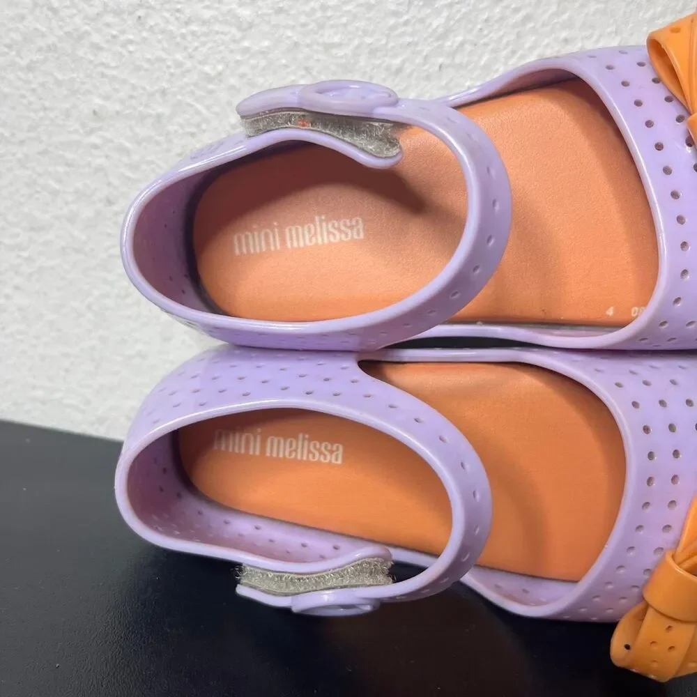 Mini Melissa Purple Orange Bow Tie Perforated Jelly Mary Jane Sandals